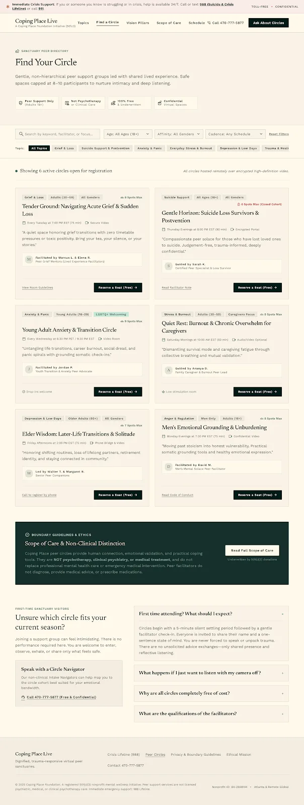 Early design preview of the Find your circle page